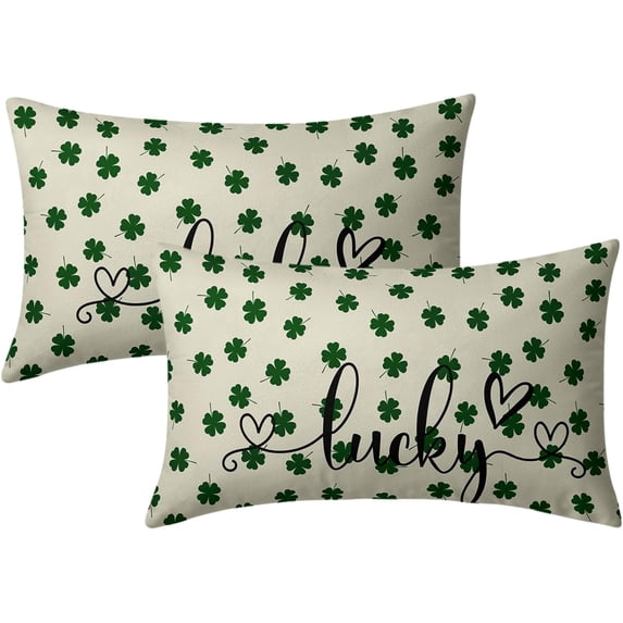 St Patricks Lumbar Pillow Covers 12x20 Set of 2 St. Patrick''s Day Green Lucky Clover Throw Pillows Spring Themed Shamrock Decorative Pillowcase Rustic Cotton Long Cushion Cover for Couch Sofa Bed