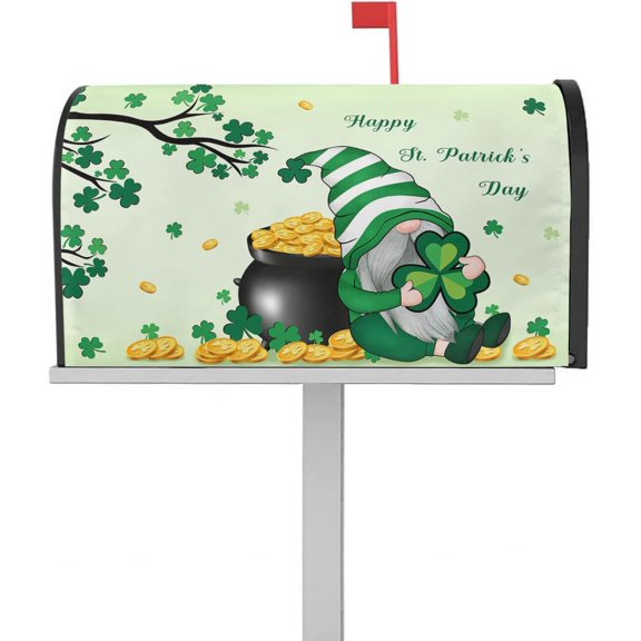 St. Patricks Magnetic Mailbox Covers Standard Size 18x21 Inch, Shamrock Gnome St. Patricks Day Mailbox Wraps Mailbox Post Cover Seasonal Spring Holiday Mailbox Decor for Outside Garden Yard
