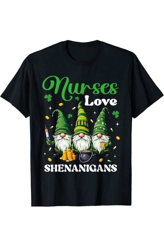 St Patricks Nurses Love Shenanigans Gnomes Scrub Top Women T Shirt