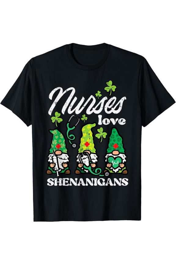 St Patricks Nurses Love Shenanigans Gnomes Scrub Top Women T-Shirt