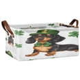 thumbnail image 1 of St Patricks Pattern Of Dachshund in A Shamrock Hat Storage Basket Soccer Plaid Fabric Hoard Box Oversized Collapsible Closet Organizer with Metal Iron Frame 16.9×11.4×7.7in, 1 of 8