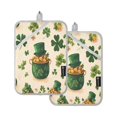 thumbnail image 1 of St Patricks Pattern with Pots Of Gold Square Insulation Pads 2 Piece Heat Resistant 338 Degrees F Oven Mitts for Kitchen Table BBQ Microwave and Other Cooking Occasions, 1 of 7