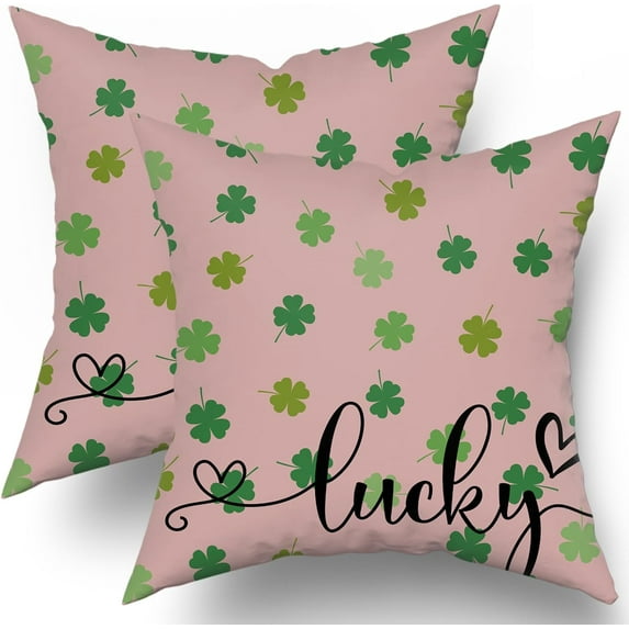 St Patricks Pillow Covers 16x16 Set of 2 St. Patrick''s Day Green Colorful Lucky Clover Throw Pillows Spring Themed Shamrock Decorative Pillowcase Rustic Cotton Cushion Cover for Couch Sofa Bed
