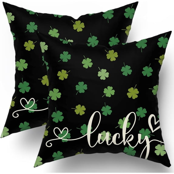 St Patricks Pillow Covers 16x16 Set of 2 St. Patrick''s Day Green Colorful Lucky Clover Throw Pillows Spring Themed Shamrock Decorative Pillowcase Rustic Cotton Cushion Cover for Couch Sofa Bed