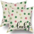 thumbnail image 1 of St Patricks Pillow Covers 20x20 Set of 2 St. Patrick''s Day Pink Green Colorful Lucky Clover Throw Pillows Spring Themed Shamrock Decorative Pillowcase Rustic Cotton Cushion Cover for Couch Sofa Bed, 1 of 1