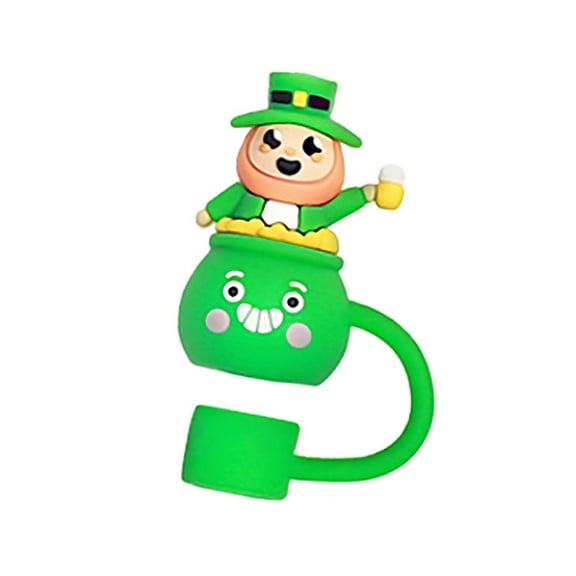 St Patricks Straw Cover, Silicone Green Straw Covers for Stanley Cup, Reusable Green Straws Topper Accessories (B)