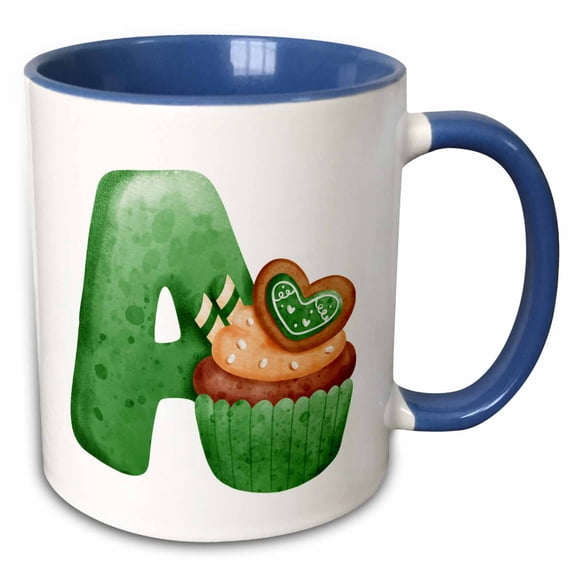3drose, St Patricks Sweets Monogram Initial A, 15oz Two-tone Blue Mug