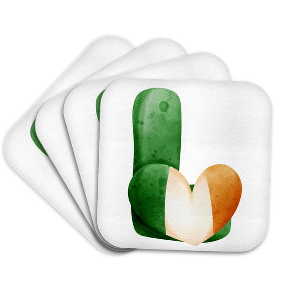 3drose, St Patricks Sweets Monogram Initial L, Set of 4 Coasters - Soft