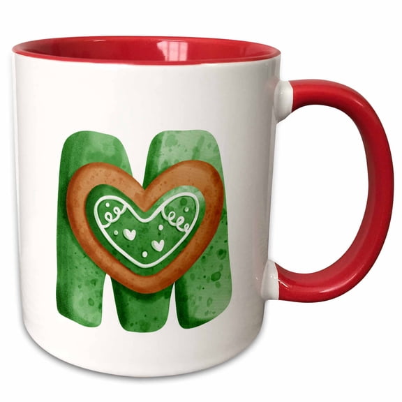 3drose, St Patricks Sweets Monogram Initial M, 15oz Two-tone Red Mug