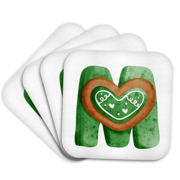 3drose, St Patricks Sweets Monogram Initial M, Set of 4 Coasters - Soft