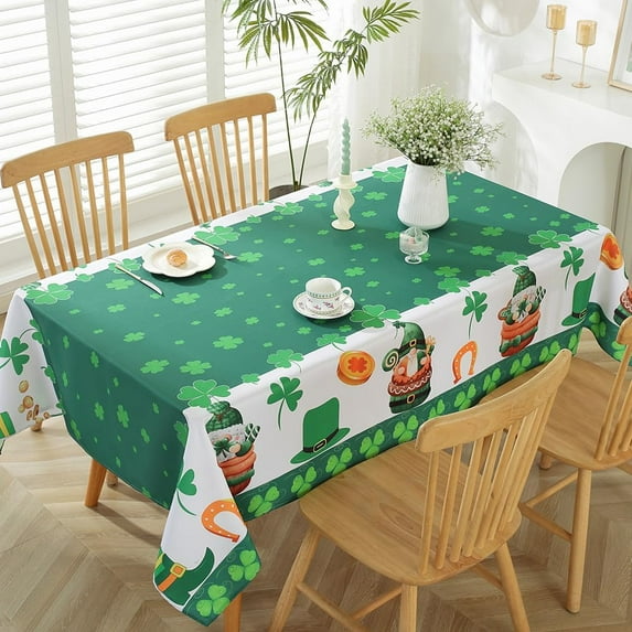 St Patricks Table Cloth Rectangle Table 60x84 Inch,Washable Spring Tablecloth,Green Gnome Waterproof Table Cloths for Party Festive Celebration Kitchen Dinner Outdoor
