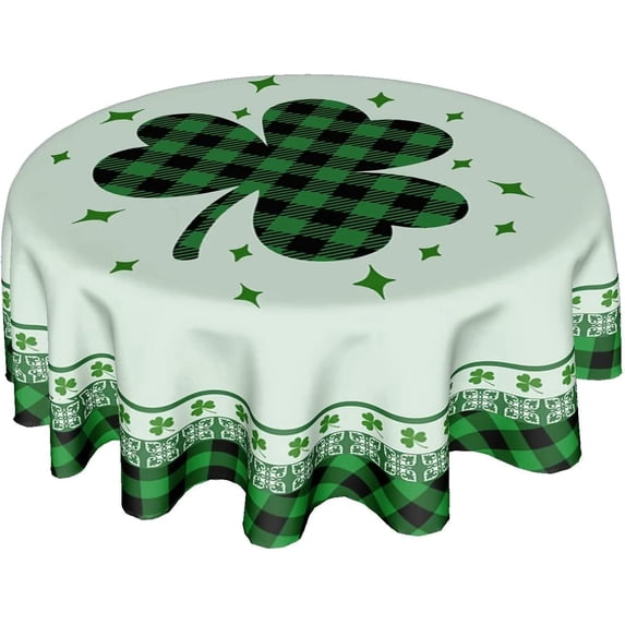 St Patricks Tablecloth Round 60 Inch Green Shamrock Tablecloth Buffalo Plaid Clover Table Cloth Farmhouse St Patrick''s Day Tablecloth for Kitchen Holiday Picnic Party Dinner Room Outdoor Decor