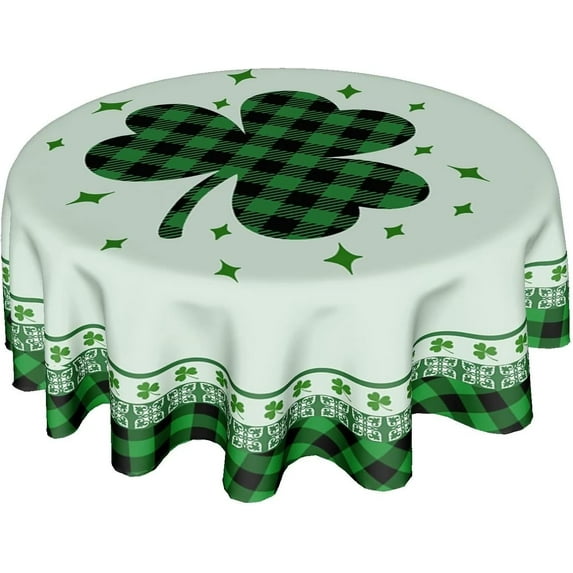 St Patricks Tablecloth Round 60 Inch Green Shamrock Tablecloth Buffalo Plaid Clover Table Cloth Farmhouse St Patrick''s Day Tablecloth for Kitchen Holiday Picnic Party Dinner Room Outdoor Decor