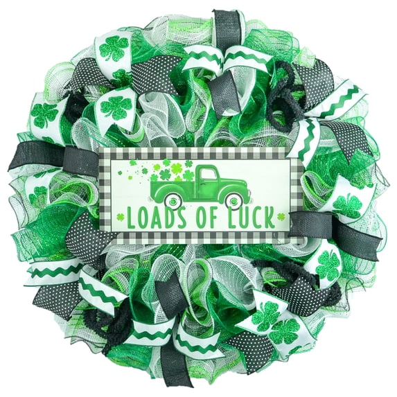 St Patricks Wreath - Loads of Luck Saint Patrick's Home Sweet Home Decor - Clover Door Decorations - Green White