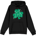 thumbnail image 1 of St Pats Luck Clover Long Sleeve Adult Hooded Sweatshirt -Medium-Black, 1 of 3