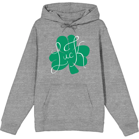 St Pats Luck Clover Long Sleeve Adult Hooded Sweatshirt -Medium-Heather Gray
