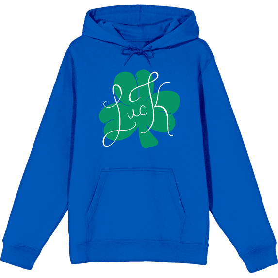 St Pats Luck Clover Long Sleeve Adult Hooded Sweatshirt -XL-Blue
