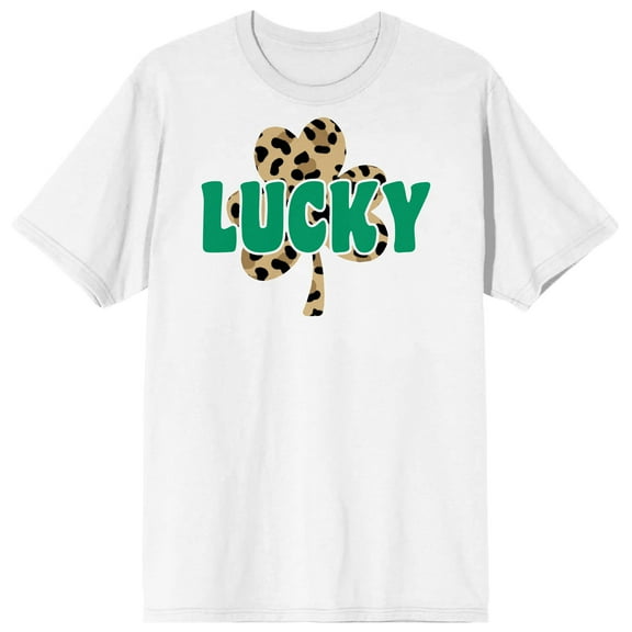St Pats Lucky Cheetah Crew Neck Short Sleeve Women's White T-shirt - 6XL