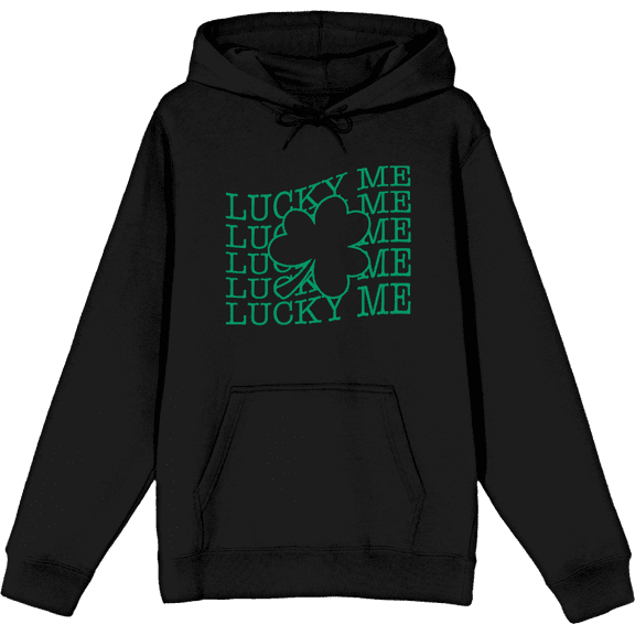 St Pats Lucky Me Long Sleeve Adult Hooded Sweatshirt-Small-Black