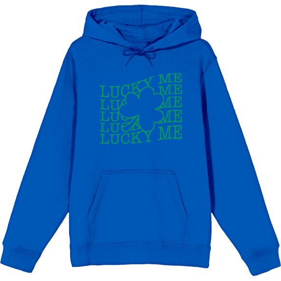 St Pats Lucky Me Long Sleeve Adult Hooded Sweatshirt-Small-Blue