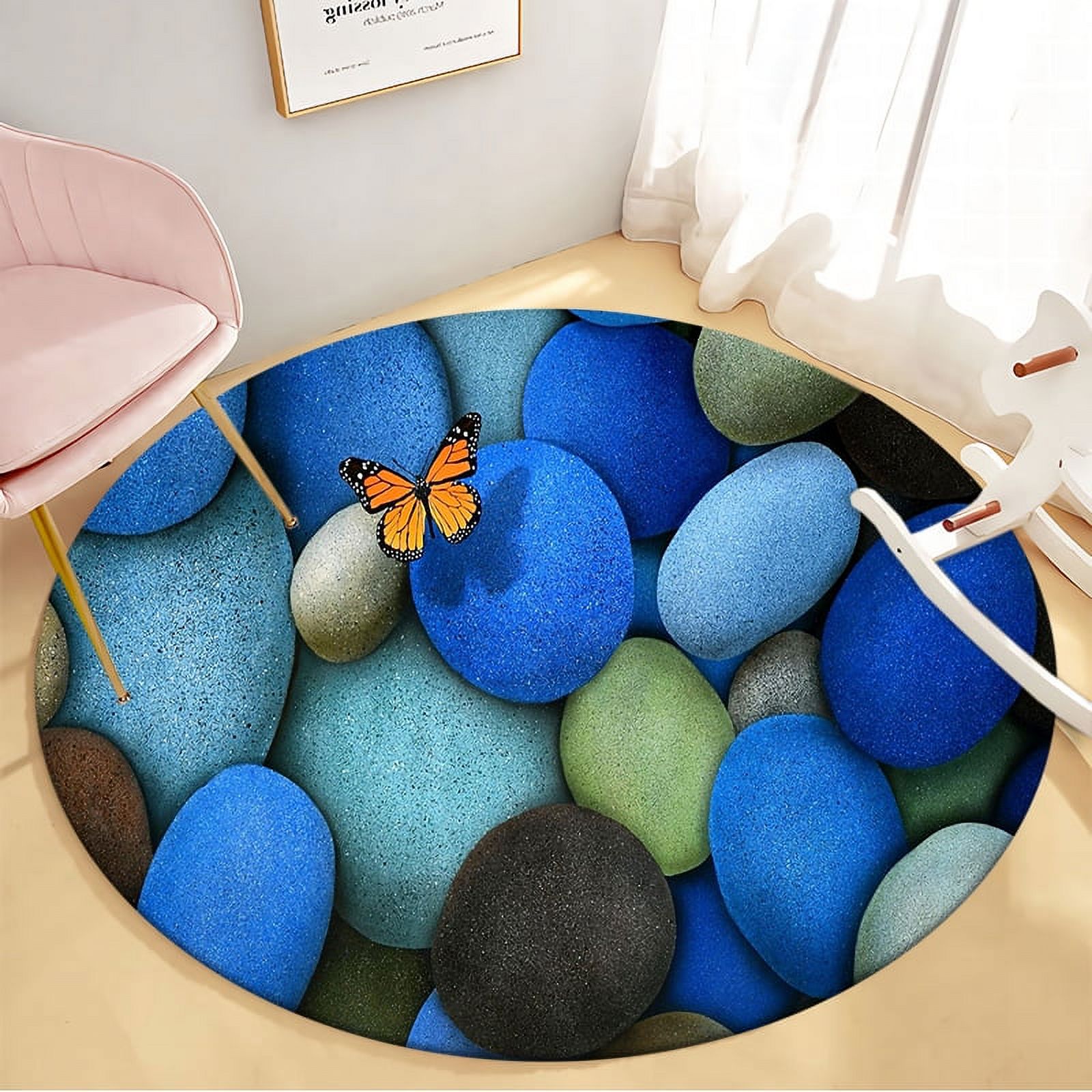 Flenno Rug St Pattern Flannel Round Carpet Chair Floor Mat Soft Carpets for Living ...