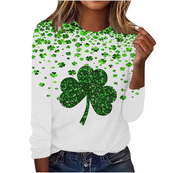 St Patty's Day Shirt Women 2025 Casual Plus Size 3/4 Sleeve Irish Clover Shirts Funny Saint Patrick's Tunic Tops