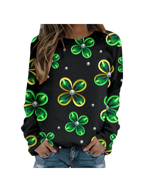 St Patty's Day Shirt Women 2025 Casual Plus Size Long Sleeve Irish Clover Shirts Funny Saint Patrick's Tunic Tops