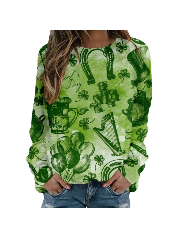 St Patty's Day Shirt Women 2025 Casual Plus Size Long Sleeve Irish Clover Shirts Funny Saint Patrick's Tunic Tops
