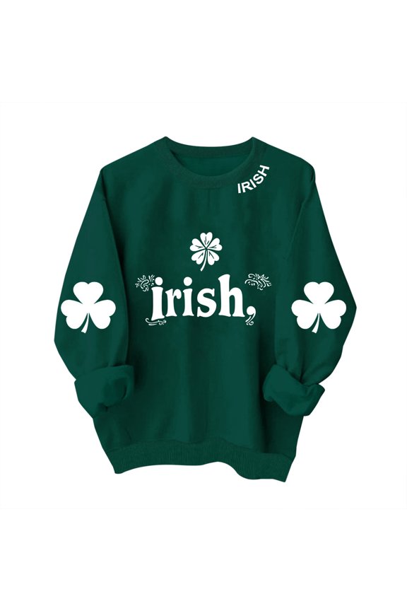 St Pattys Shirts Women Green Irish Sweatshirt Heart Shamrock Shirt Casual Long Sleeve Crewneck Pullover Trendy Cute Holiday Tops