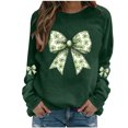 thumbnail image 1 of St Pattys Shirts Women Green Long Sleeve Top Shamrock Crewneck Sweatshirt Bow Print Pullover St Patrick's Day Shirt Women, 1 of 4