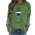 thumbnail image 1 of St Pattys Shirts Women Santa Hat Wine Glass Shirt Green Irish Shamrock Print Sweatshirt Long Sleeve Crewneck Pullover Tops, 1 of 5