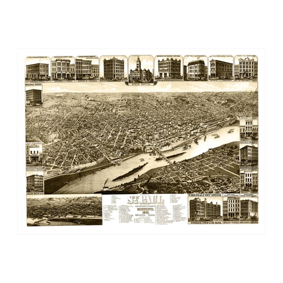 St. Paul Art, 1883 Vintage Map of St. Paul Minnesota, MN History Wall Decor Gift, Old St. Paul Map - 24" x 18" Unframed Print