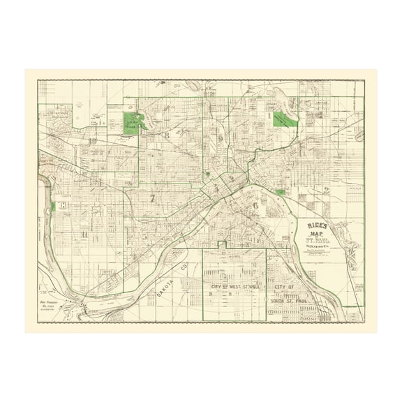 St. Paul Art, 1896 Vintage Map of St. Paul Minnesota, MN History Wall Decor Gift, Old St. Paul Map - 24" x 18" Unframed Print