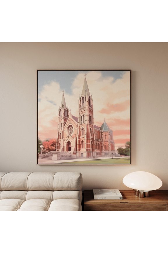 St. Paul Cathedral Worcester Art Architecture Wall Art Pastel Massachusetts Landmark Church Architecture Art, Unframed Paper Print