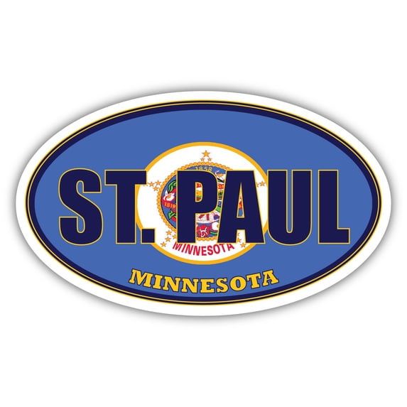 St. Paul City Minnesota State Flag | MN Flag Ramsey County Oval State Colors Bumper Sticker Car Decal 3x5 inches