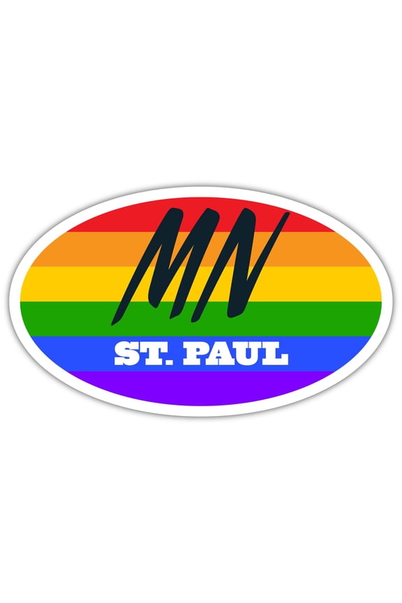 St. Paul MN Minnesota Ramsey County Rainbow Pride Flag 6 Stripes Pride Flag Euro Decal Bumper Sticker 3M Vinyl 3" x 5"