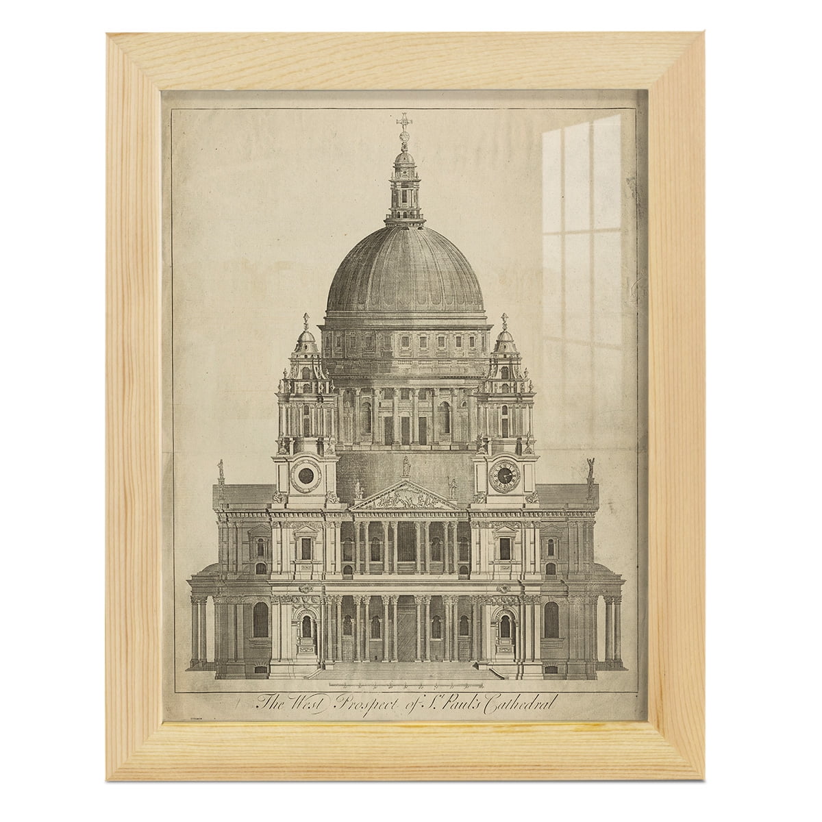 St. Paul's Cathedral -Framed Print w/glass-Natural Wood