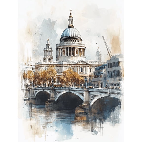 St Paul's Cathedral London Bridge Watercolor Painting/Canvas ArtSuitable for Living RoomBedroomOfficeStudyHotel Decoration.