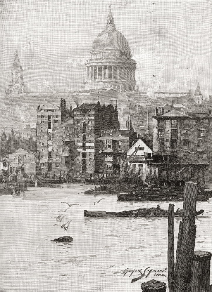 St Pauls Cathedral from the Surrey shore London England in the 19th century From Cities of the World published c1893 Canvas Art - Ken Welsh Design Pics (24 x 32)