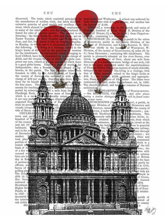 St Pauls Cathedral and Red Hot Air Balloons Poster Print - Funky Fab (18 x 24)