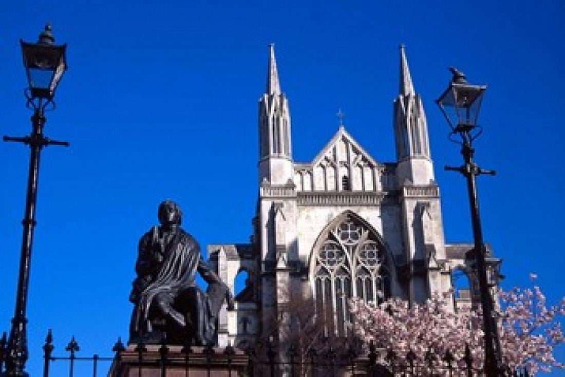 St Pauls Cathedral and Robert Burns Statue Octagon Dunedin New Zealand Canvas Art - David Wall DanitaDelimont (36 x 24)