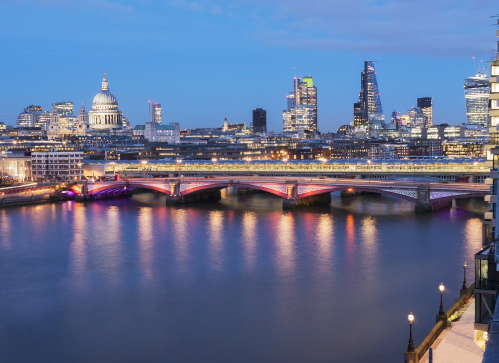 St Pauls Cathedral in the skyline at dusk London England Canvas Art - Charles Bowman Design Pics (18 x 13)