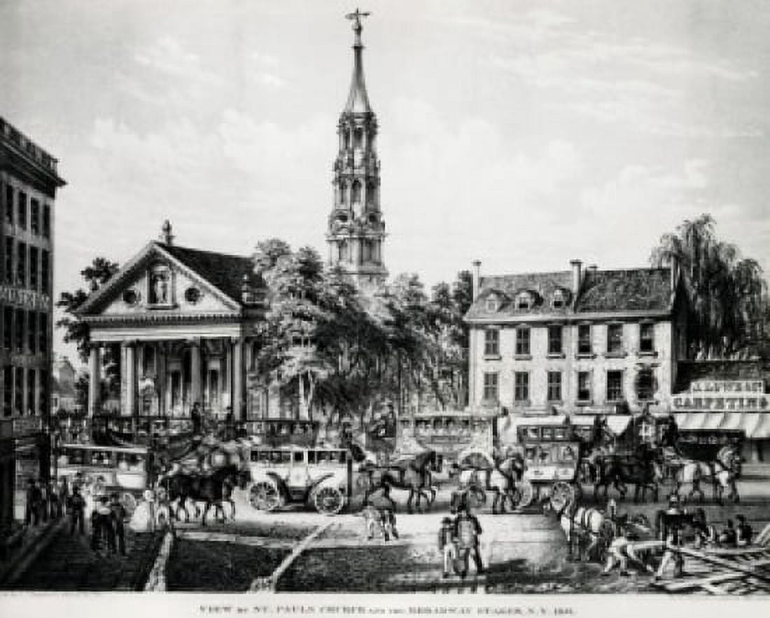 St Pauls Church and Broadway Stages 1831 American History Canvas Art - (18 x 24)