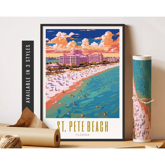 St. Pete Beach Florida Art Print St Pete Beach Fl Poster Beach Landscape Wall Art Us Retro City Print, Poster Only