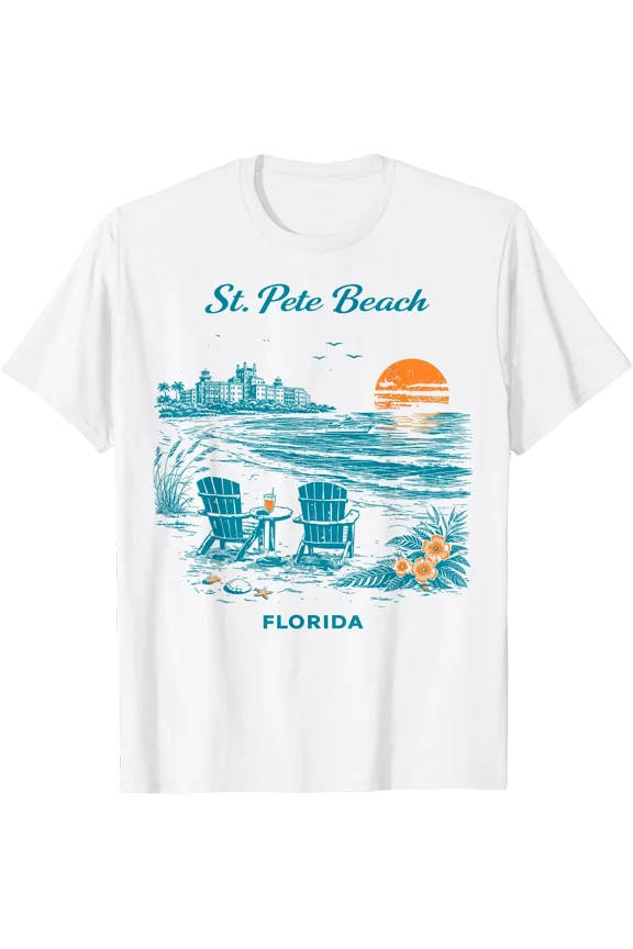 St. Pete Beach Florida Vintage Travel Scenic Illustration T-Shirt