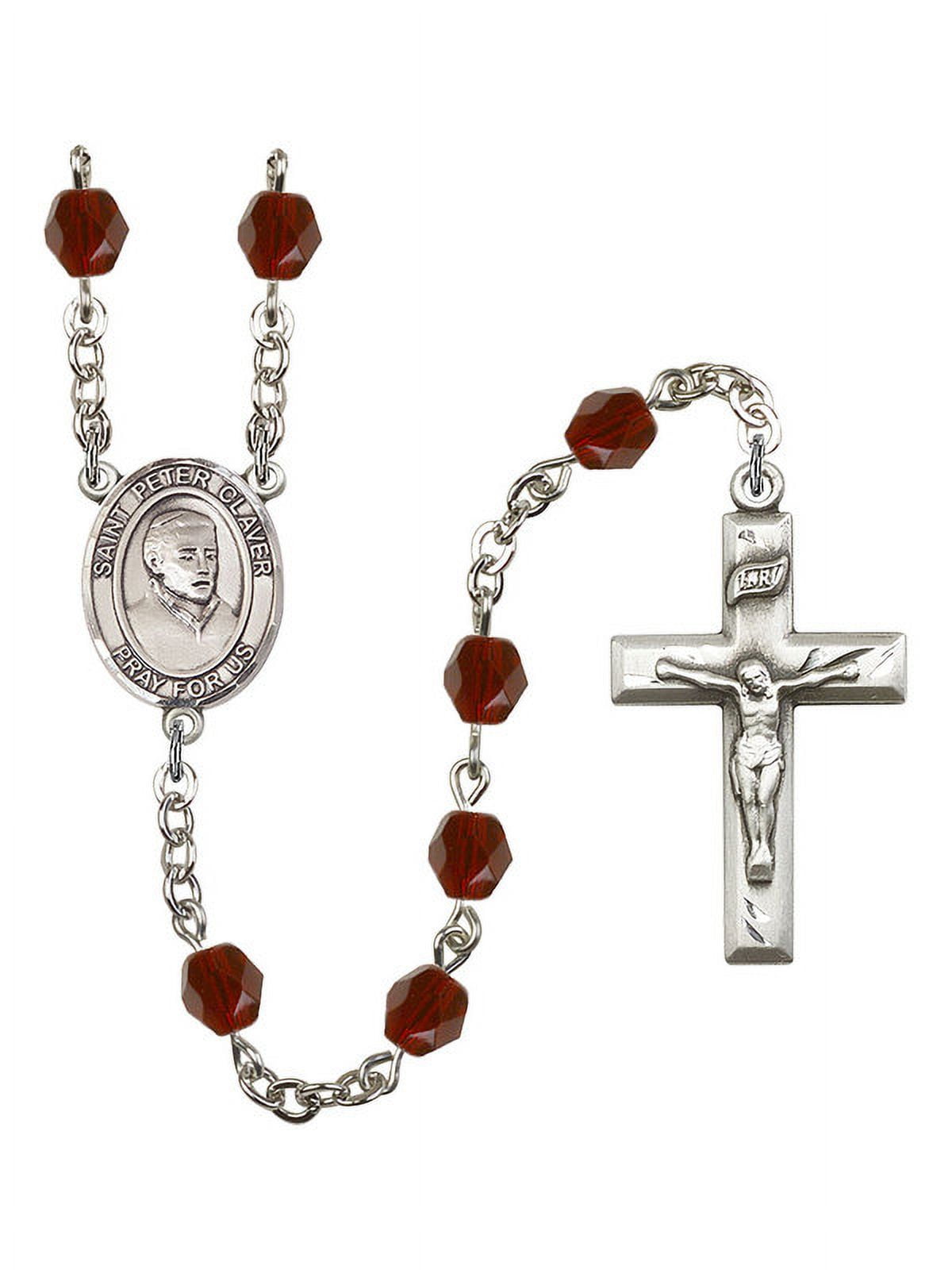 St. Peter Claver Silver-Plated Rosary 6mm January Red Fire