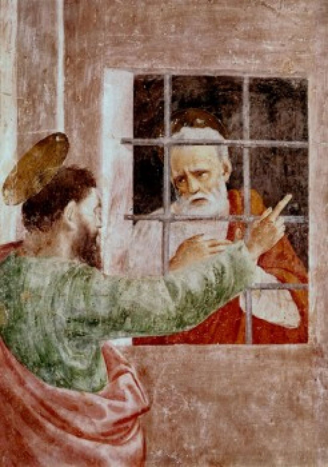 St Peter In Jail 1425-28 Masaccio (1401-1428 Italian) Fresco Cappella Brancacci Santa Maria del Carmine Florence Italy Canvas Art - Masaccio (18 x 24)