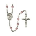 thumbnail image 1 of St. Peter Nolasco Silver-Plated Rosary 6mm June Light Purple Fire Polished Beads Crucifix Size 1 3/8 x 3/4 medal charm, 1 of 1