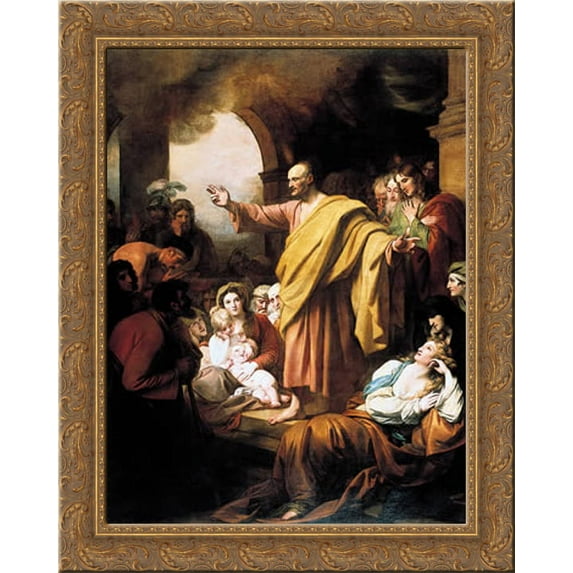 St. Peter Preaching at Pentecost 24x20 Gold Ornate Wood Framed Canvas Art by Benjamin West