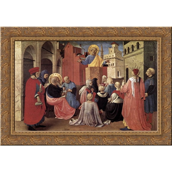 St. Peter Preaching in the Presence of St. Mark 24x18 Gold Ornate Wood Framed Canvas Art by Fra Angelico